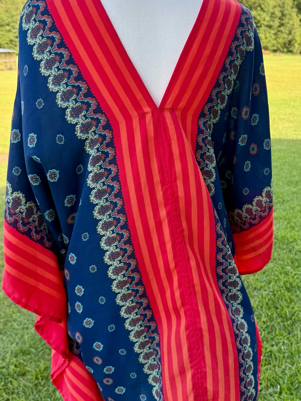 Romeo & Juliet Couture Navy and Red Striped V-Neck Tunic